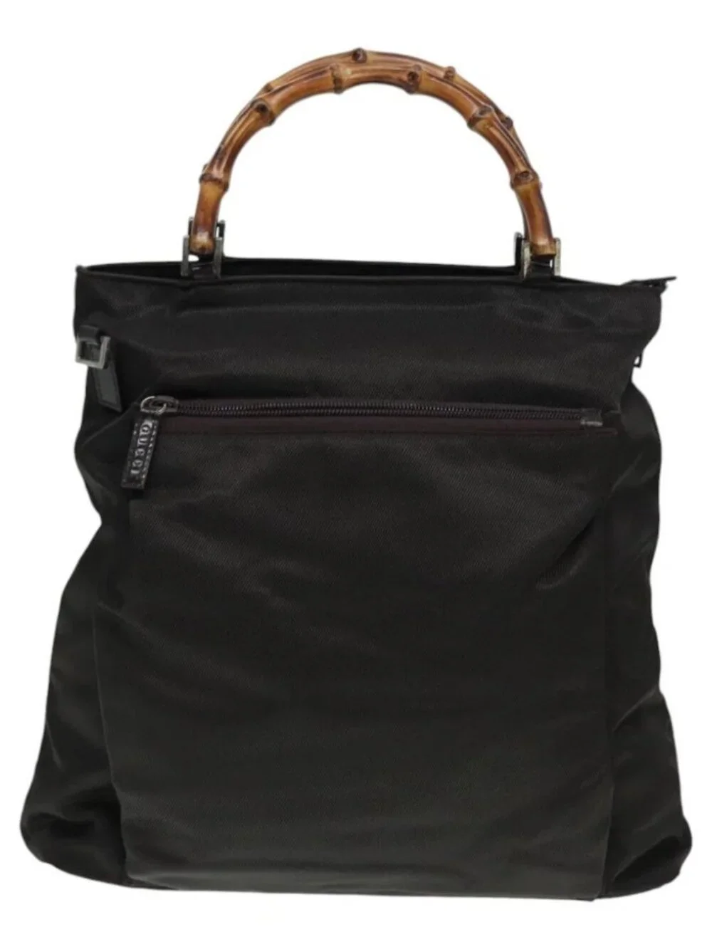 GUCCI Bamboo Hand Bag Nylon 2way Khaki Auth ac3260